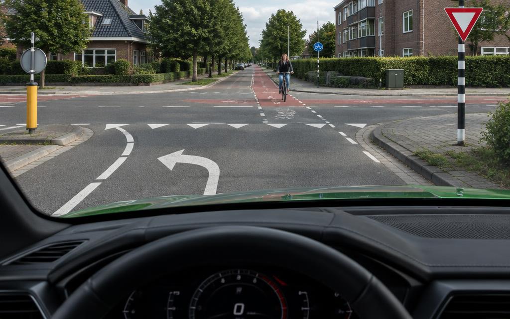 Rechtdoorgaande fietser bij een linksafslaande Urus