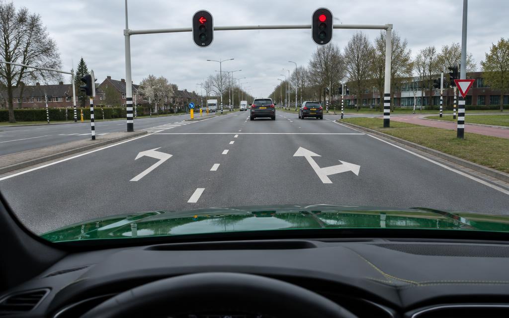 Rijstroken en voorsorteerpijlen vanuit de Urus