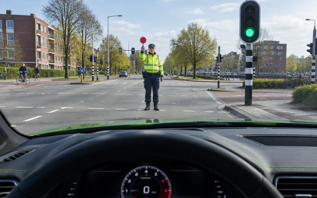 Verkeersregelaar geeft de Urus een stopteken